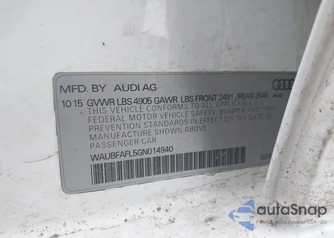 2016 Audi A4 2.0T Premium из США, поврежденный, VIN WAUBFAFL5GN014940